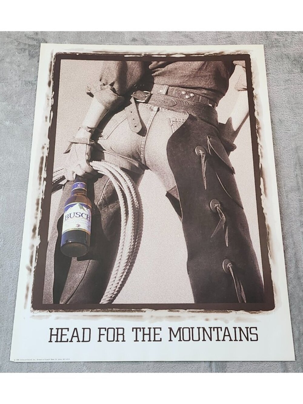 VTG BUSCH BEER  POSTER VINTAGE HEAD FOR THE MOUNTAINS Cowgirl's Behind 20x28